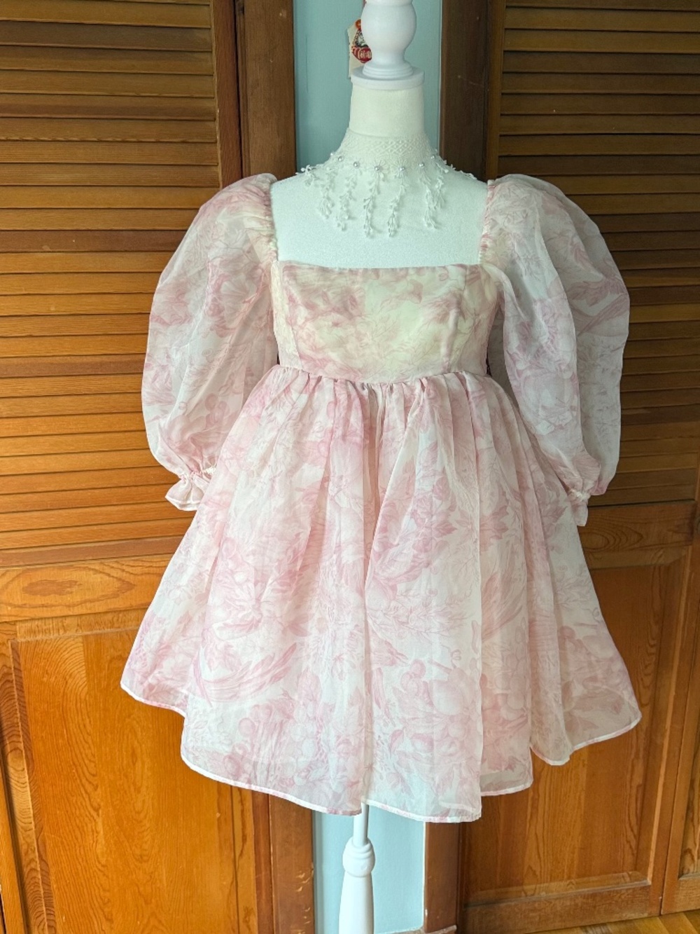 Selkie Cottagecore Romantic Fairycore Pink Floral Puff Sleeve Dress S
